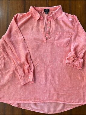 Jones & Co Women’s 3X Red 100% Linen Top Lightweight Blouse Size 3XL